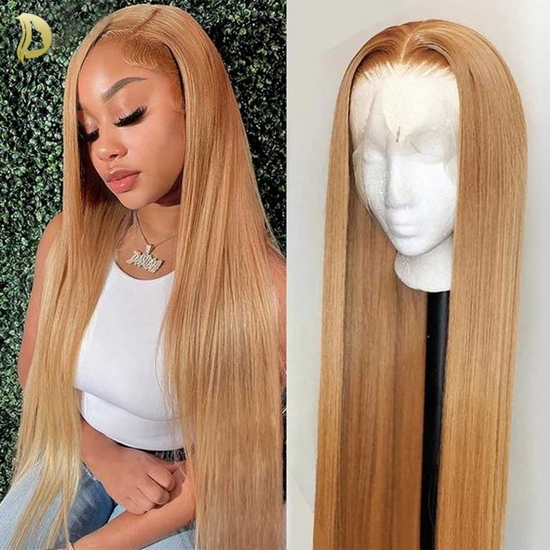 #27 honey blond lace front wigs human hair straight hd lace frontal wig 13x6 13x4 Lace Front Wigs bone straight colored wigs