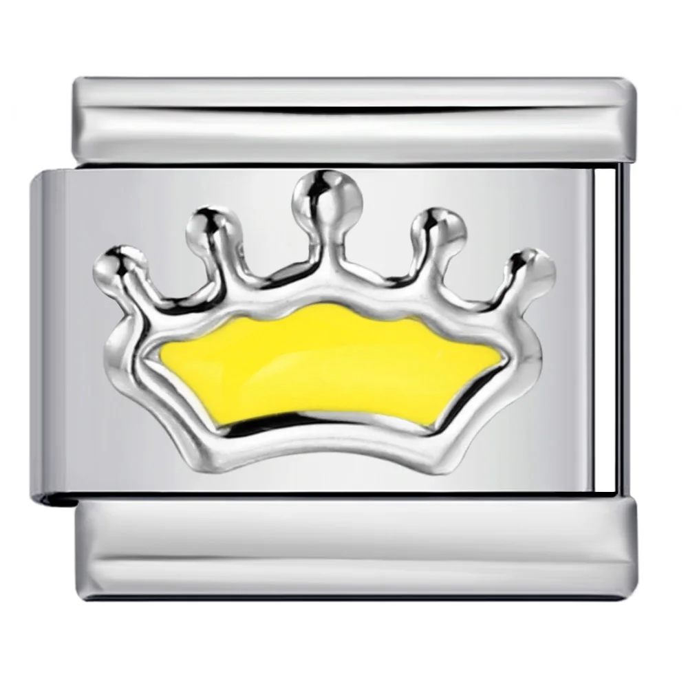 Einfache, farbenfrohe italienische Charm-Verbindungsperlen in Kronenform, passend für 9-mm-Edelstahlarmbänder, zum Selbermachen, modischer Schmuck für Damen und Herren. – Detail 4