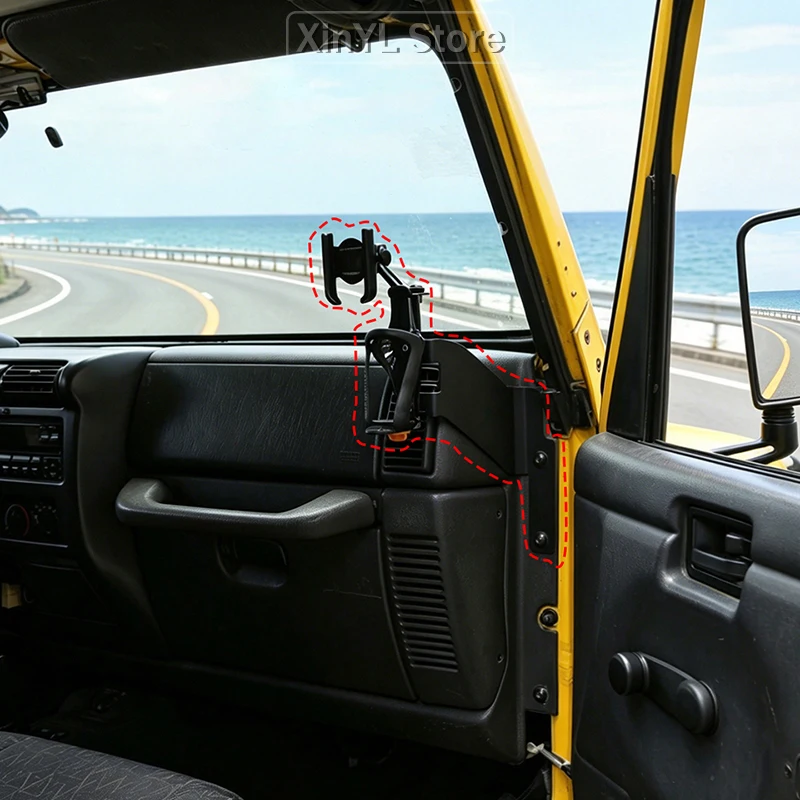 Suporte para Copos e Celular para Console Central de Carro, Organizador de Armazenamento para Jeep Wrangler TJ 1997-2006, Acessórios Internos Lado Esq