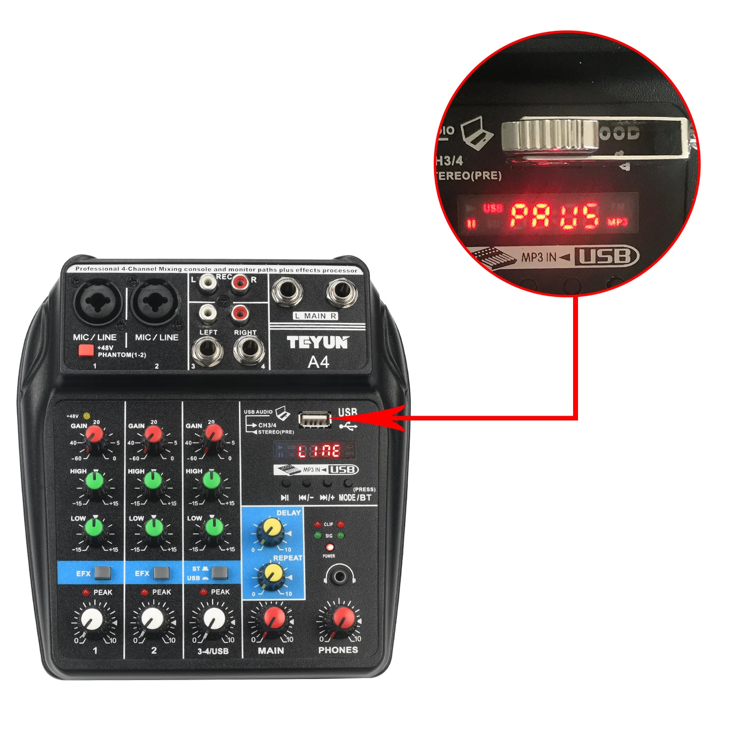 4/6 Channel Audio Sound  Mixer Mixing Console Bluetooth USB Record Sound Card PC Playback Portable DJ Karaoke Controller A4