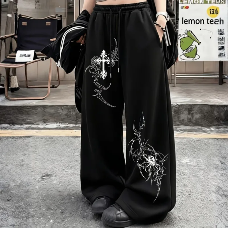 Wide Leg Pants Gothic Style Dark Spider Print Y2K Style Sports Pants Autumn and Winter New Casual Unisex Pants