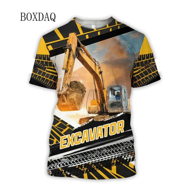 Excavator Operator Worker Clothes Men Casual T-shirts Short Sleeve 3d Print Street Tops 6XL Plus Size Man Construction site Tees