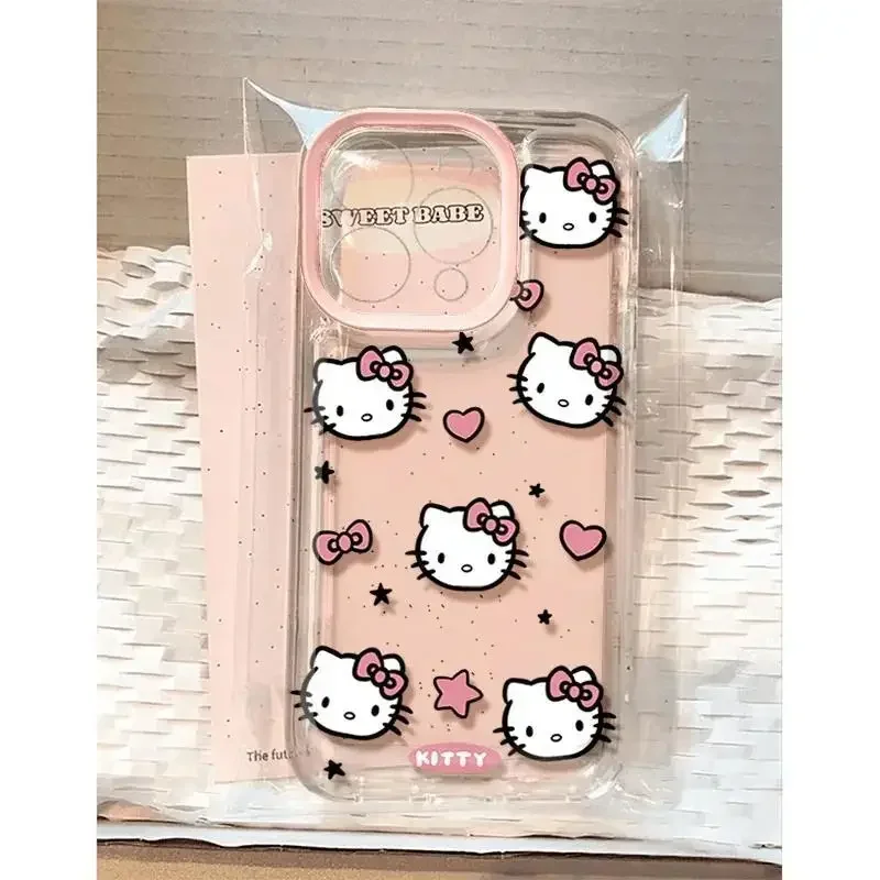 Cartoon Love Hello Kitty Clear Space Phone Case For iPhone 11 12 13 14 15 16 Pro Max Mini X Xs XR 7 8 plus Transparent Cover image 2