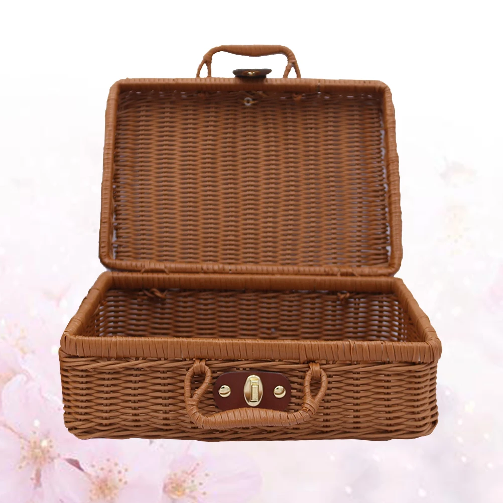 

Vintage Woven Cosmetics Organizer Storage Box Portable Makeup Holder Large Capacity Pp Plastic Sturdy For Lipstick Brush