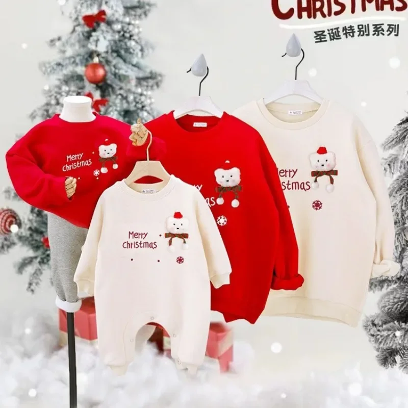 Family Matching Christmas Sweatshirts Red Beige New Year Father Mother and Son Daughter Girl Boy Clothes Baby Romper T Shirt Top