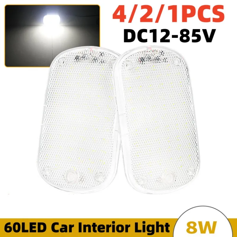 

4/2/1Pcs Car Interior Light 60 Bright LED Lamp Beads 12V-85V Dome Lights Reading Ceiling Lamp with Switch For RV Truck
