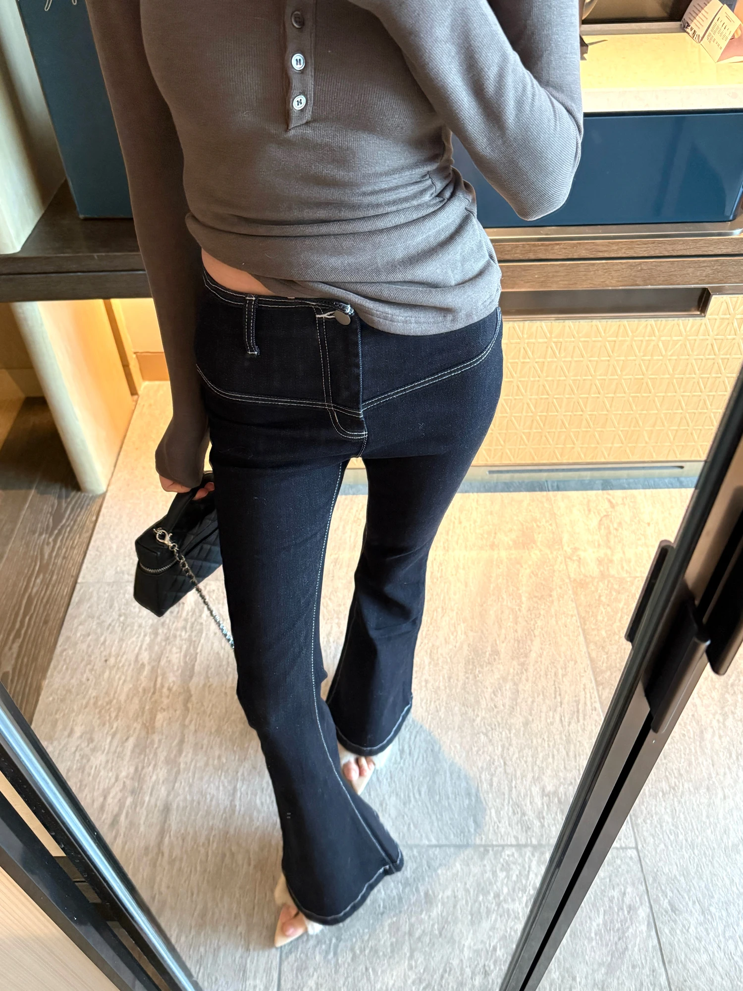 

Matou Korean Sle Vintage Tie Denim Jeans Women's Design Slimming Micro Flare Long Pants High Waist Zipper Closure