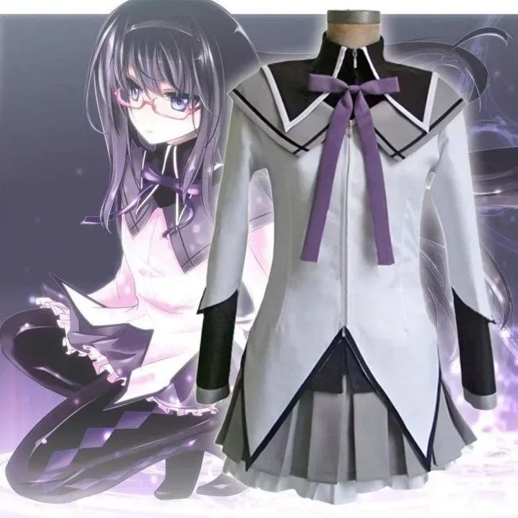 Puella Magi Madoka Magica Akemi Homura Cosplay Costume Short Ball Dress With Bowknots Cosplay Costume Homura Akemi Cosplay