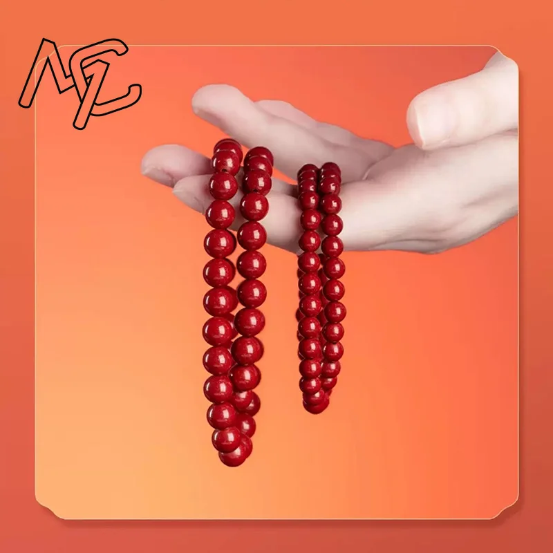Customized Natural Red Cinnabar Beads Double Circle Bracelet Jade Round Hand Weaving Jewellery Fashion Man Woman Luck Amulet New
