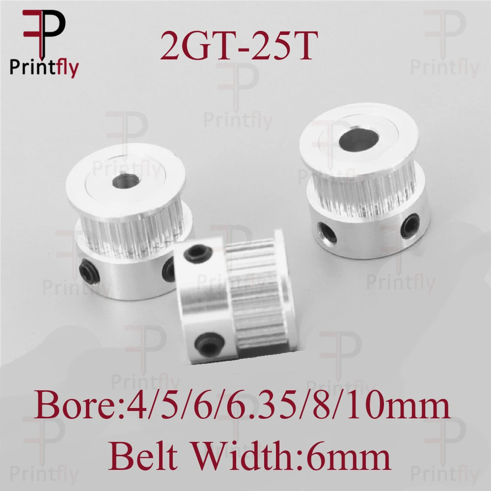 Printfly 2GT 25 Zähne 3D Drucker Teile GT2 Timing Pulley Bohrung 4 5 6 6,35 8mm Synchron Räder Getriebe teil Für Breite 6mm Gürtel