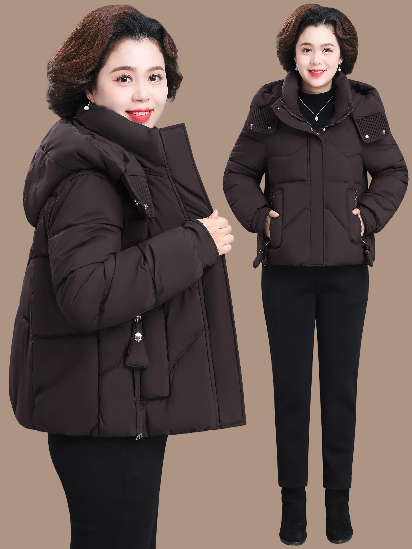 

Утепленная хлопковая куртка для женщин среднего и старшего возраста: зимняя модная верхняя одежда, повседневный свободный крой, короткий рукав