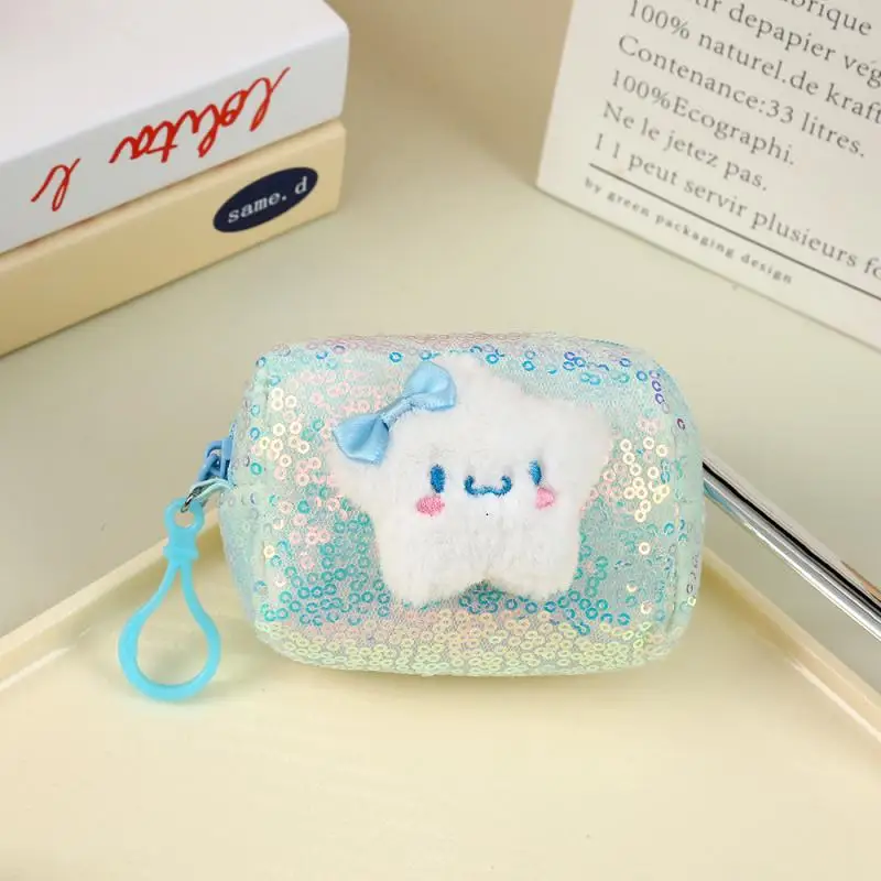 Sanrio Lamb Fleece Doll Coin Purse Hello Kitty Melody Pendant Cinnamoroll Kuromi Glitter Mini Storage Bag Wallets Keychain Gifts