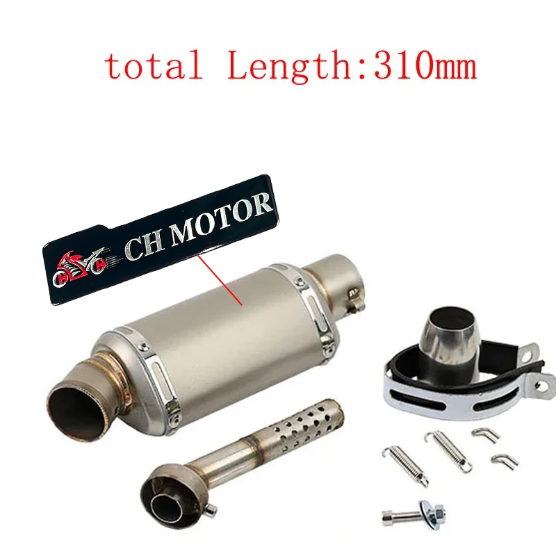 51mm Universal Motorcycle Exhaust Muffler Escape 310 370 440 mm Pipe 100cc-1000cc ATV GP Scooter Stainless Steel For fz6 pcx125