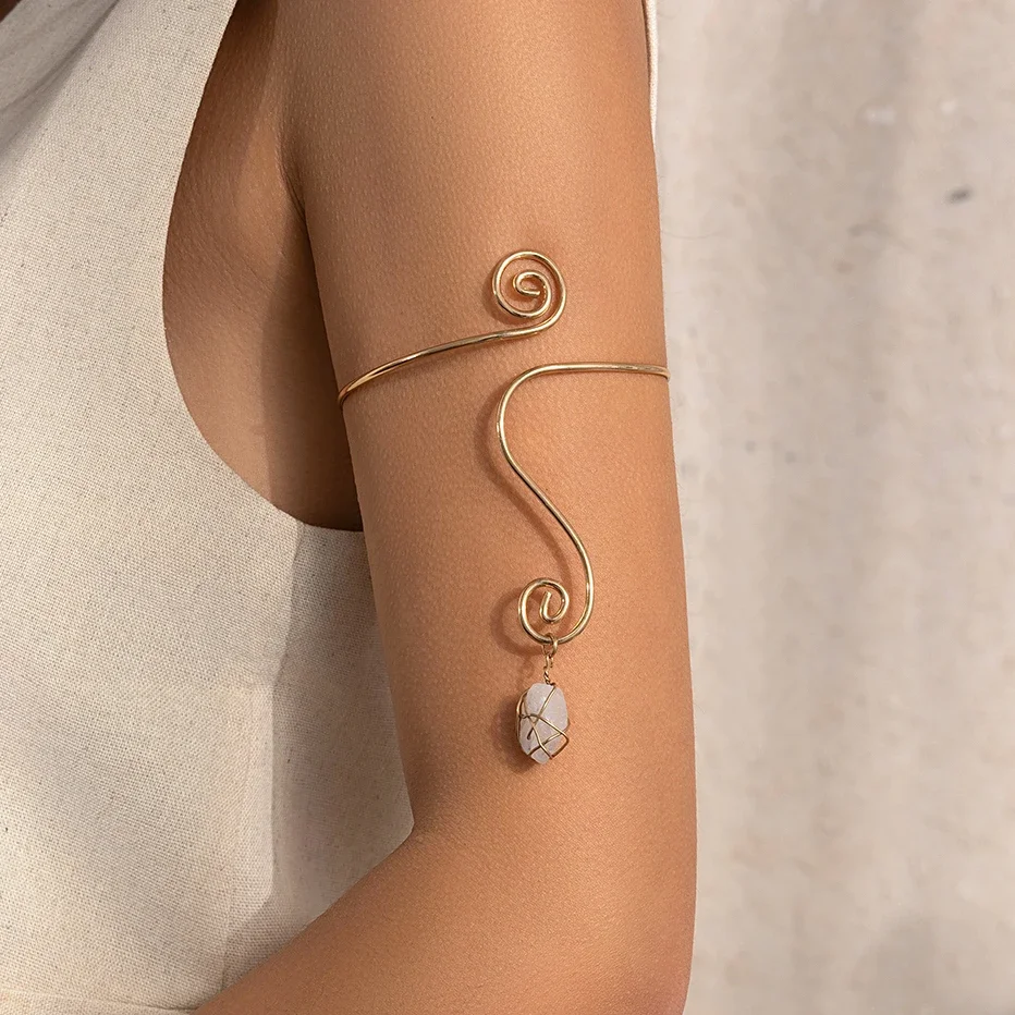 New Creative Water Drop Stone Pendant Open Cuff Bangles for Women Wed Bridal Goth Geometric Arm Bracelet Aesthetic Jewelry image 3