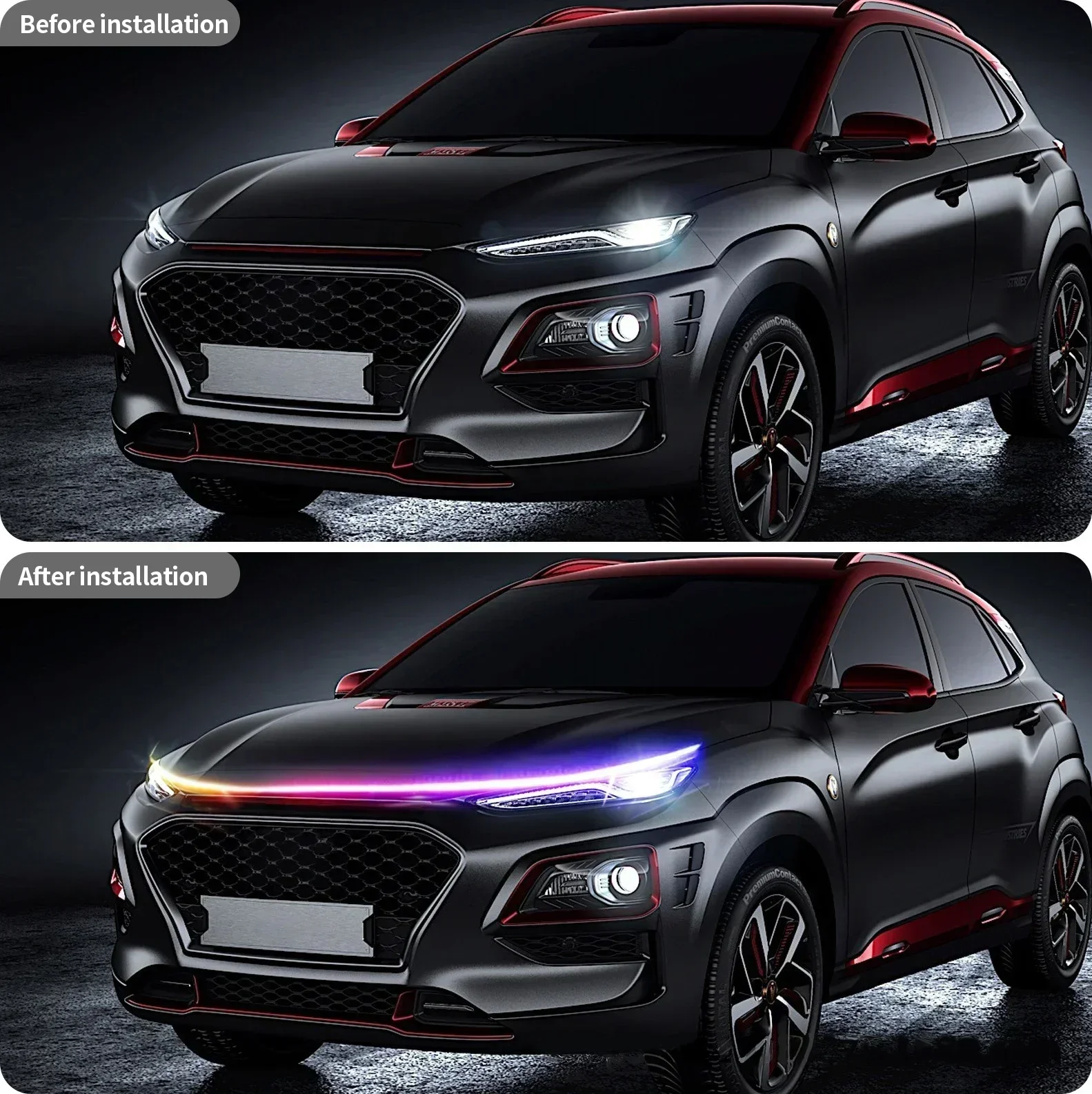 1.8 متر 12 فولت LED النهار تشغيل أضواء Drl سيارة مصباح ليد شرائط APP التحكم RGB الملونة سيارات هود ضوء الديناميكي بدوره مصباح إشارة
