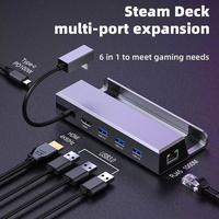 Steam Deck Docking Station TV Base Stand 6 in 1 Hub Aluminum Alloy Holder Dock 60Hz HDMI-compatible USB-C For Steam Deck Console