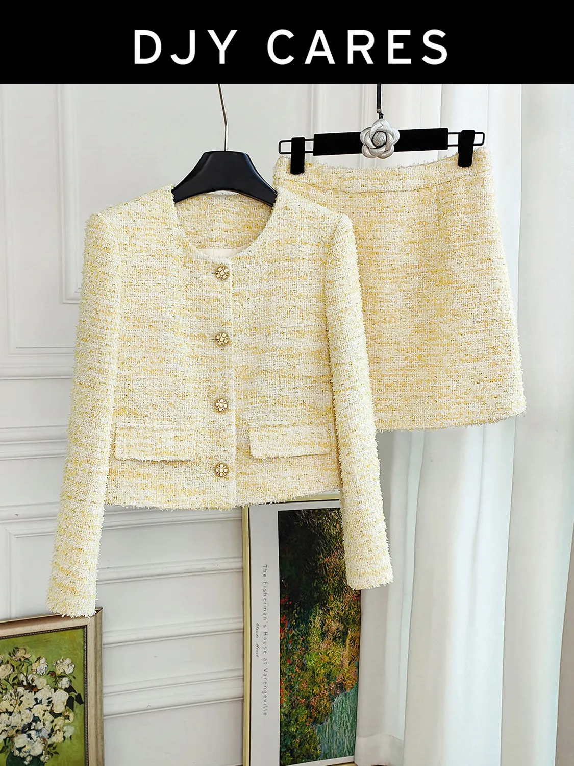 New High luxury and exquisite Xiaomi yellow jacket  reducing half skirt set big size