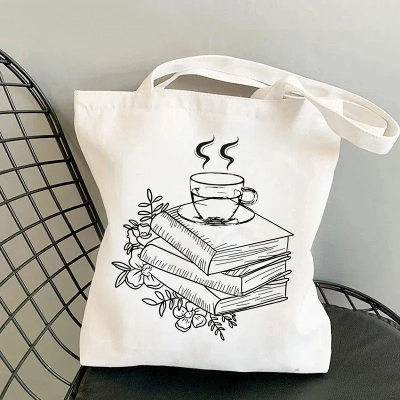 Book Lover Floral Canvas Tote Bag Cute Large Capacity Shoulder Bag for Reading Enthusiasts Perfect for Commute School image 3