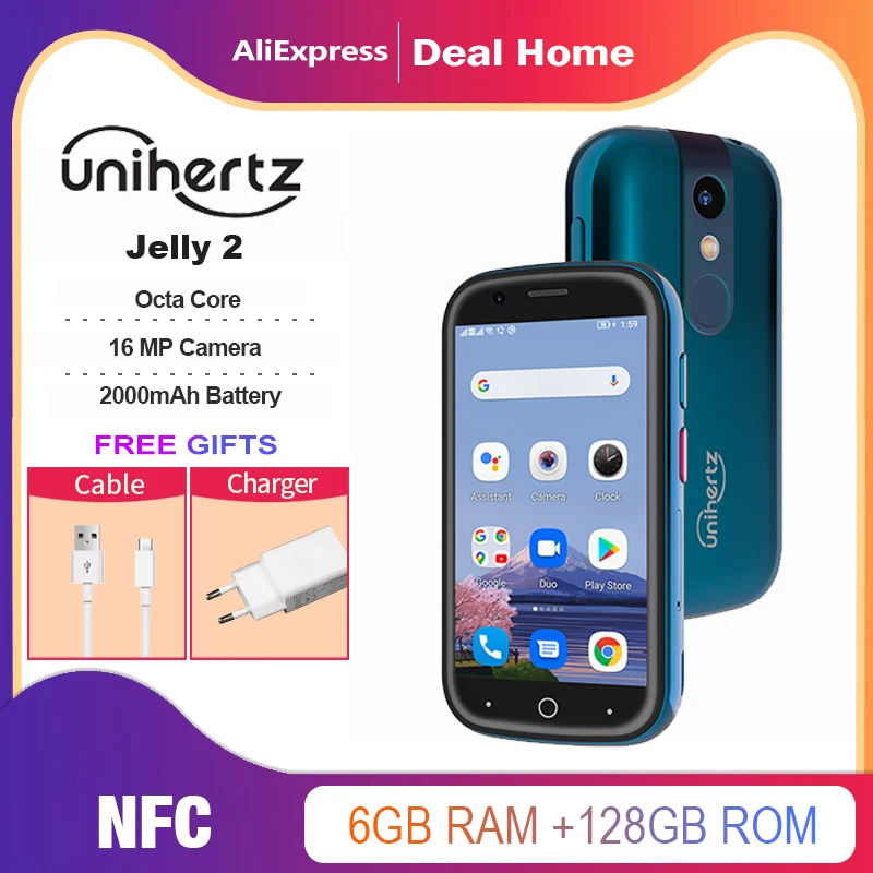 Unihertz Jelly 2 World's Smallest Android 11 4G LTE Smartphone 6GB+128GB 2000mAh Fingerprint Dual Sim USB OTG NFC Cellphone