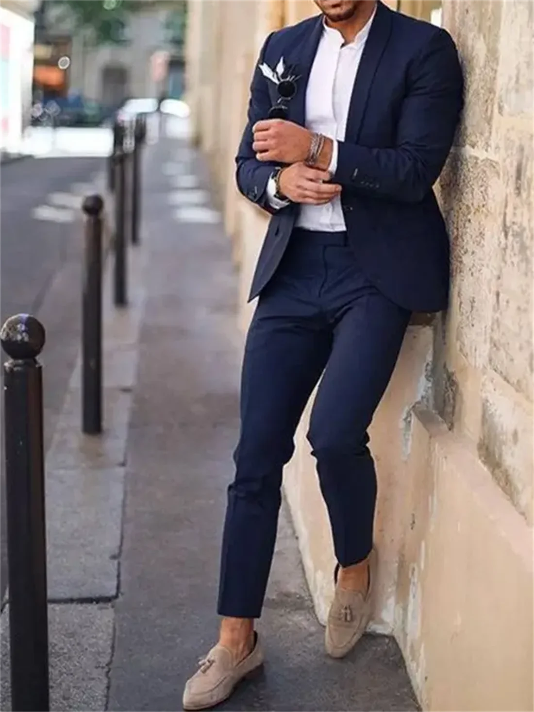 2Pieces Navy Blue Tuxedo Men Suits for Wedding Business Blazer Lapel Costume Homme Terno Party Suits (Jacket+Pant)