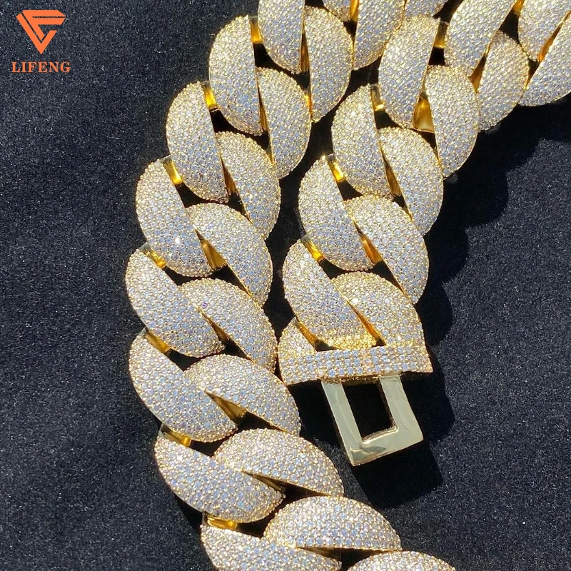 Lifeng Jewelry Classic Miami Cuban Link Chain 18K Gold plated VVS Moissanite Cuban Chain Men Hiphop Necklace