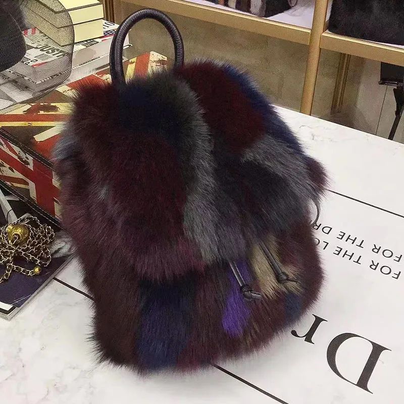 Natural Fox Fur Backpack Multi Color Casual Girls Fashion Real Fur Travel Bag Soft Cute Teenage Bags