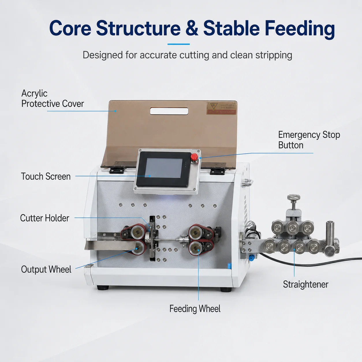 Non Damaging Belt Feed Automatic High Precision 8-Wheel Drive Wire Stripping Machine 0.5-10mm2 PVC Insulated Cable Cutter For