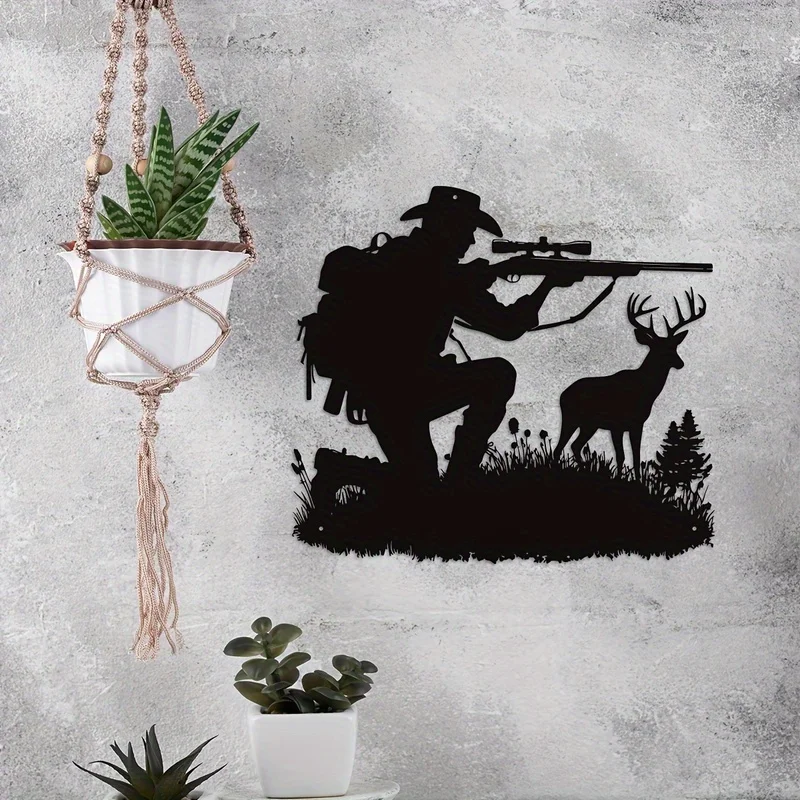 CIFBUY Metal Wall Art Rustic Iron Deer Forest Landscape Wall Decor for Cabin Man Cave Hunting Lodge Sports Fan Home Decoration