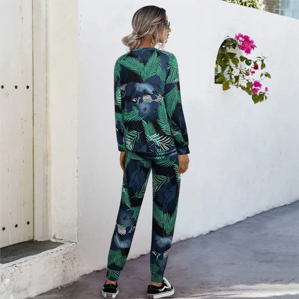 Loose Print Round Neck Long-Sleeved And Pants Two-piece Set For Women 2024 Autumn Fashion Casual Multi-color Outfits Tracksuit