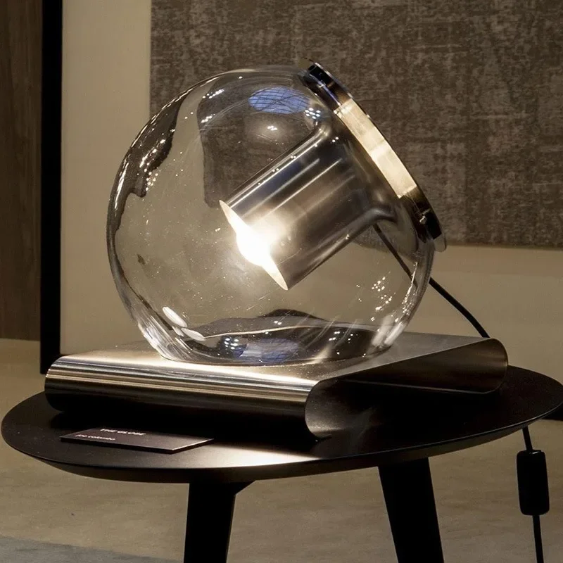 Simple modern light luxury art living room bedroom bedside desk homestay model room creative glass ball table lamp