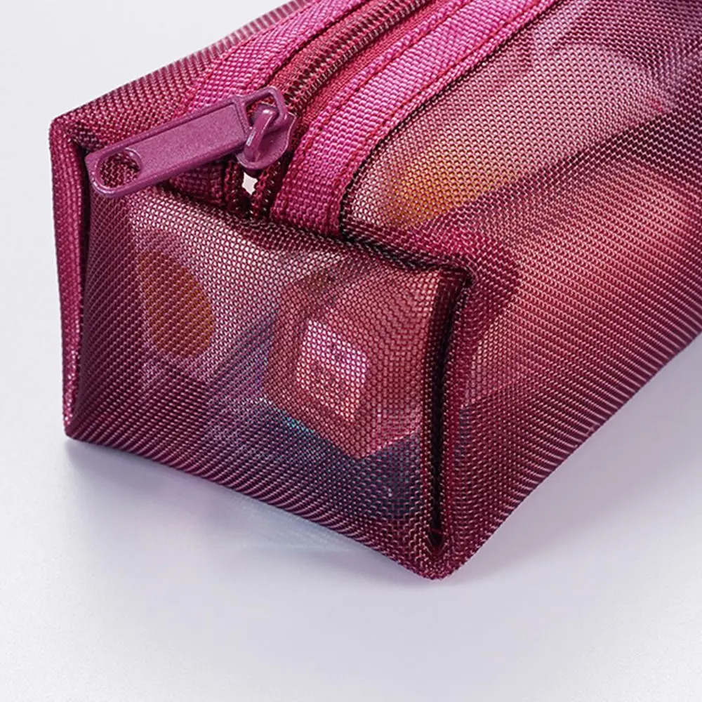 Multipurpose Portable Square Mesh Storage Pouch Lightweight Large Capacity Mini Zipper Coin Purse Breathable Stationery Case