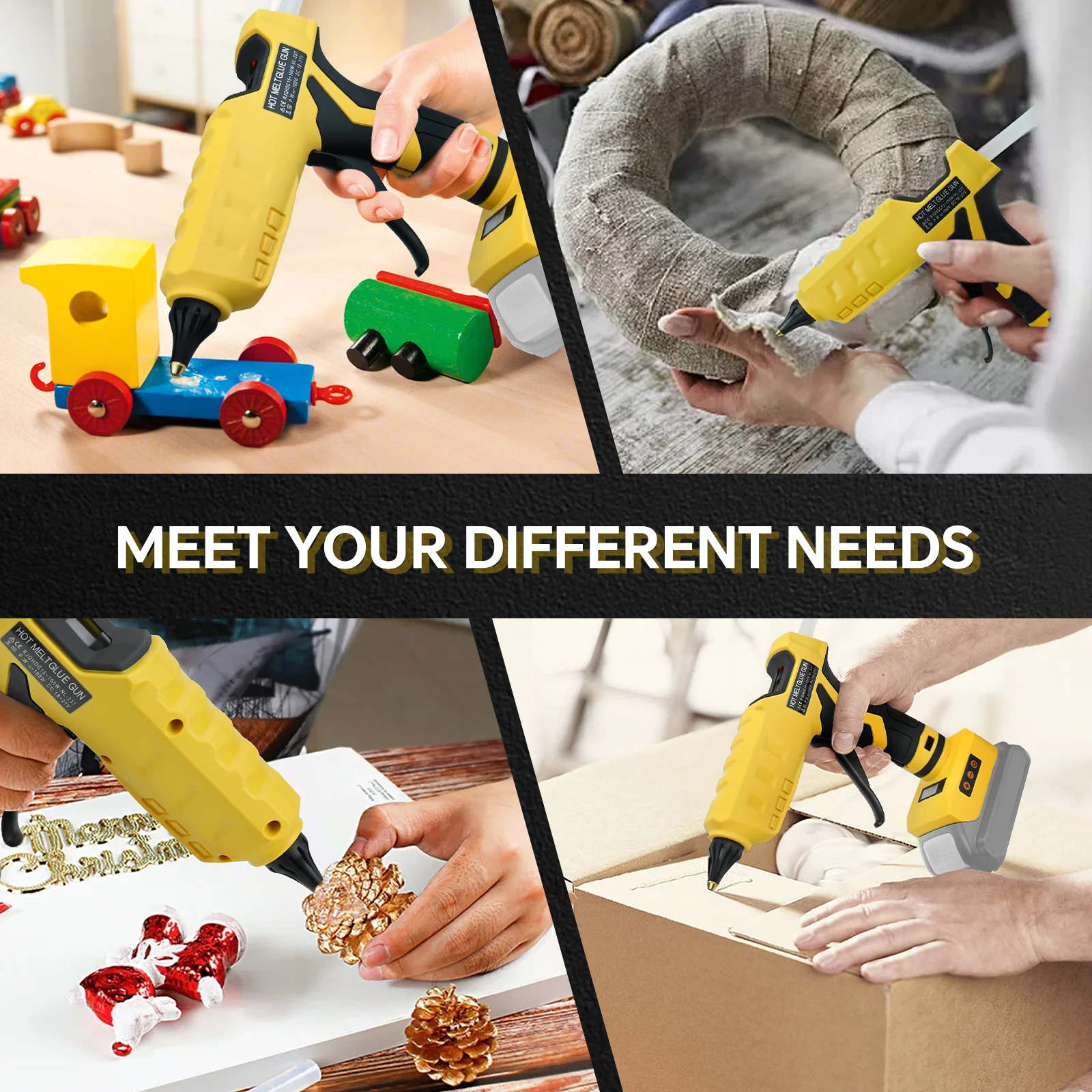 100W Cordless Glue Gun 100℃-200℃ Temp Adjust Digital Display Hot Melt Glue Gun with 10Pcs 11mm Sticks for Dewalt 20V Battery Pin