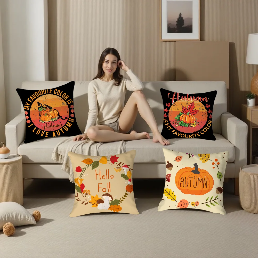 

Autumn Maple Leaf Pumpkin Pillow Case Plush Fabric Soft Pillowcase Double Sided Print Cushion Cover Household Gifts