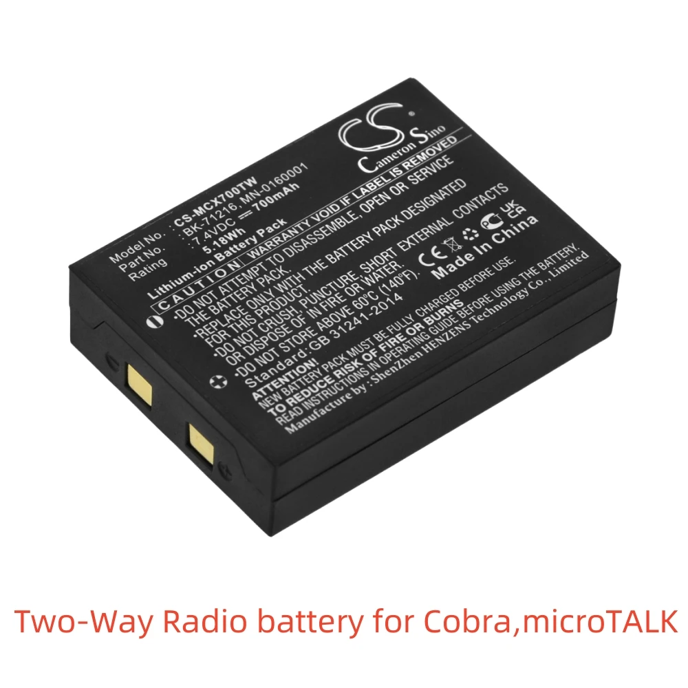 Li-ion Two-Way Radio battery forCobra,7.4v,700mAh,LI3900 LI3950 CXR 800 CXR 850 LI-4900 LI6000-2 WX 17-Mile Radio with weather