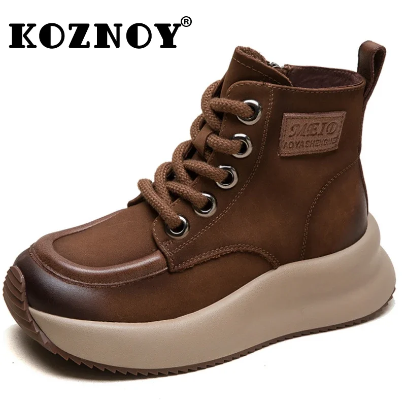 

Koznoy 4.5cm Suede Cow Genuine Leather Women Ladies Fashion Ankle Booties Motorcycle Spring Moccasins Chimney Boots Autumn Shoes