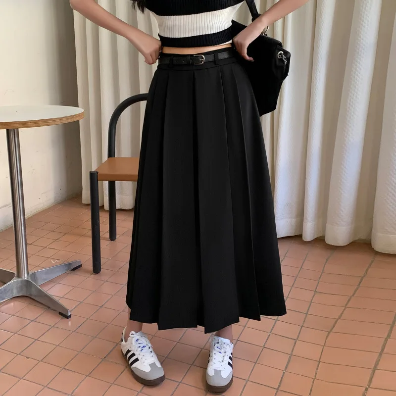 Gray Suit Style High Waist A-Line Pleated Skirt Women's Spring Autumn Midi College Style  Skirt Fashionable Business Casual