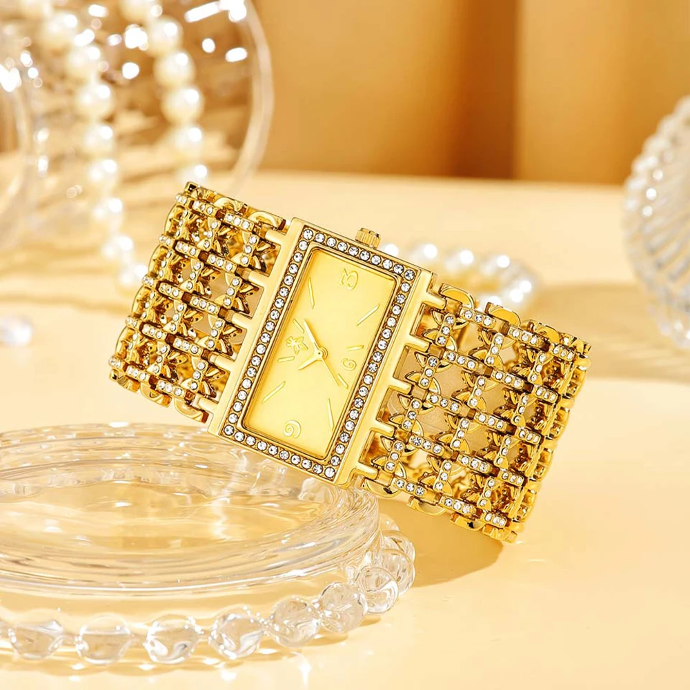 Yalalusi Luxury Women's Watch relogio feminino Gold Full-Diamond Bracelet Quartz Ladies' Watch High Quality Gift montre femme