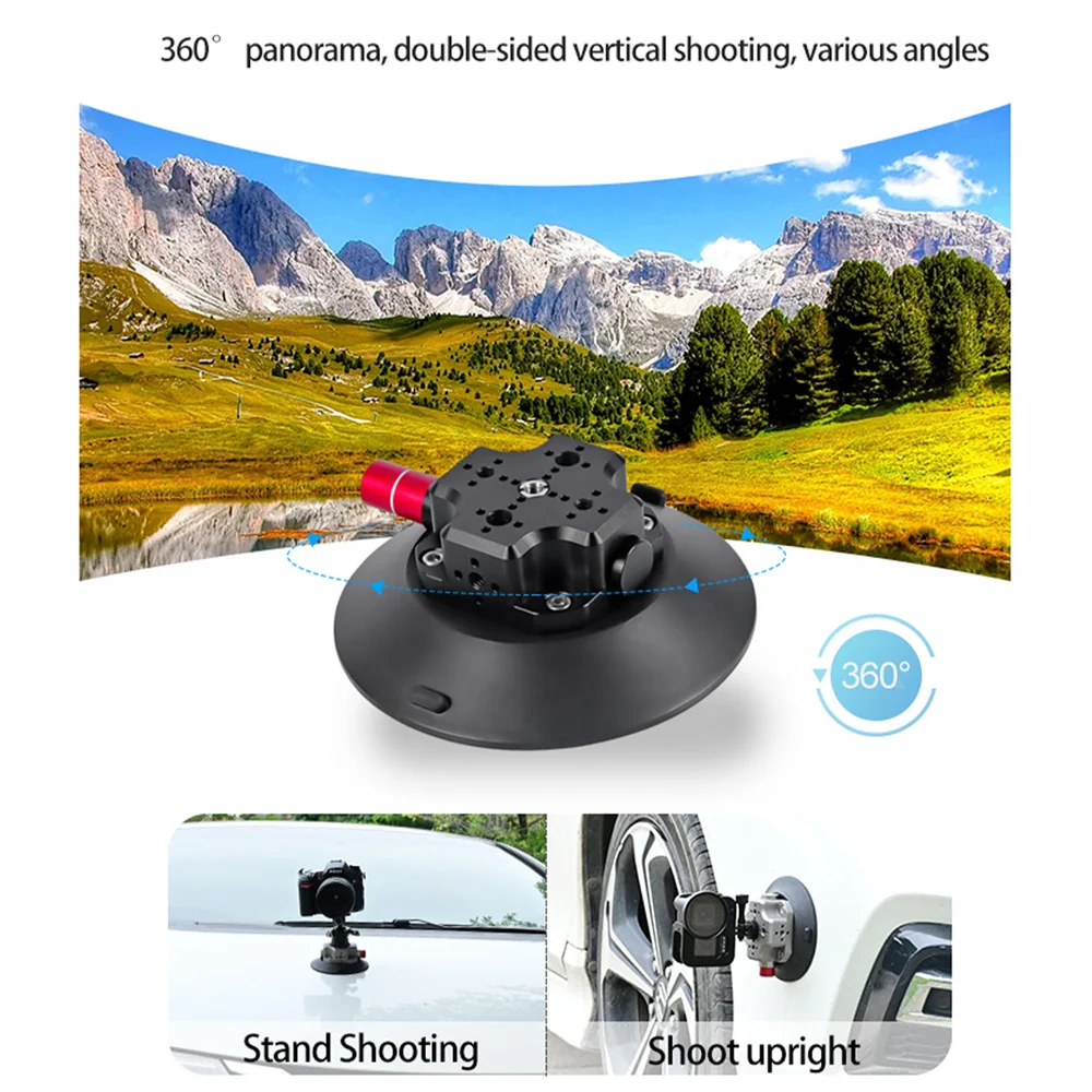 6Inch Aluminum Car Suction Cup with 360 Ballhead Vacuum Phone Camera Mount for Gopro 12 11 9 8 7 6 5 Insta360 DSLR Action Camera