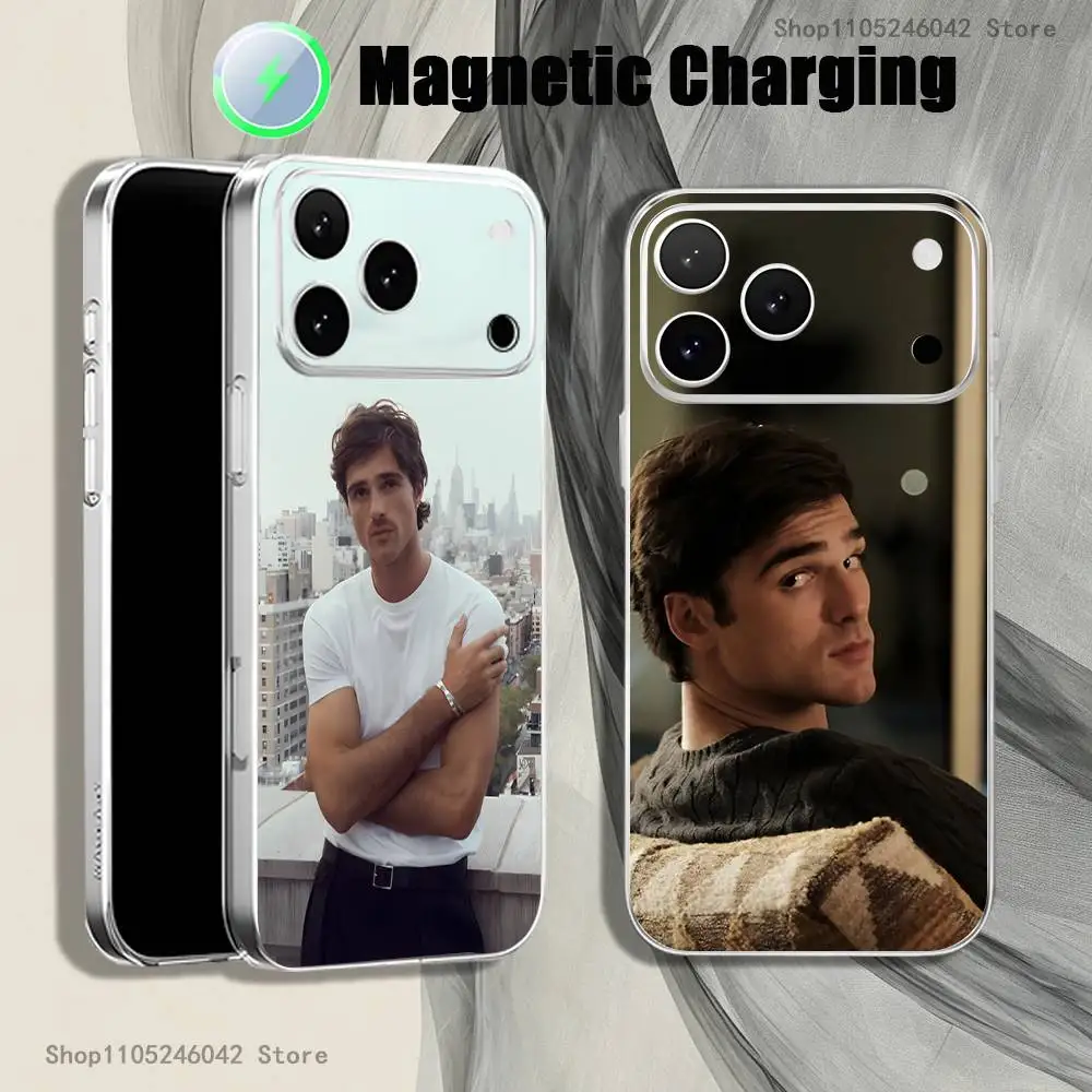 

J-Jacob E-Elordi Magnetic Wireless Charging Transparent White Phone Case For iPhone 17,16,15,14,13,12,11,Pro,Max,Plus