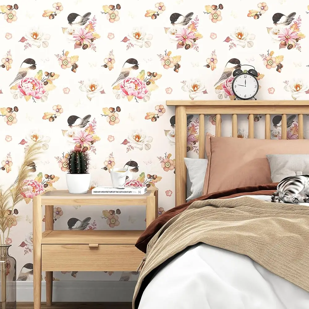 

Neutral Bird Wallpaper Peel And Sti Vintage Floral Wallpaper Self Adhesive Floral Bird Contact Paper For Living Room Accent