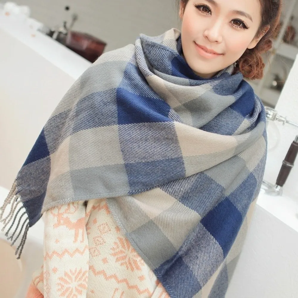 

Casual Windproof Plaid Scarf Thick Keep Warm Imitation Cashmere Shawl Korean Style Tassel Shawl Wrap Apparel Accessories