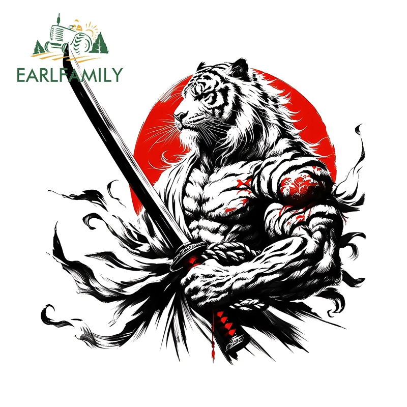 EARLFAMILY Japanese Tiger Warrior Fine Decal Waterproof Scratch-proof Samurai Sticker Fashion Waterproof  DIY Occlusion Scratch