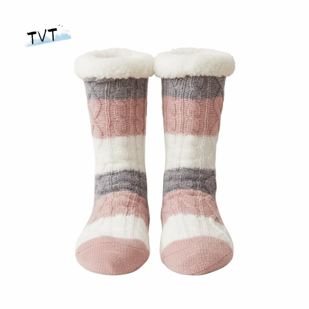 

Sweet Fried Dough Twist Stripe Fleece Socks Thicken Warm Coral Fleece Socks Soft Plush Sleeping Socks Women Fall Winter