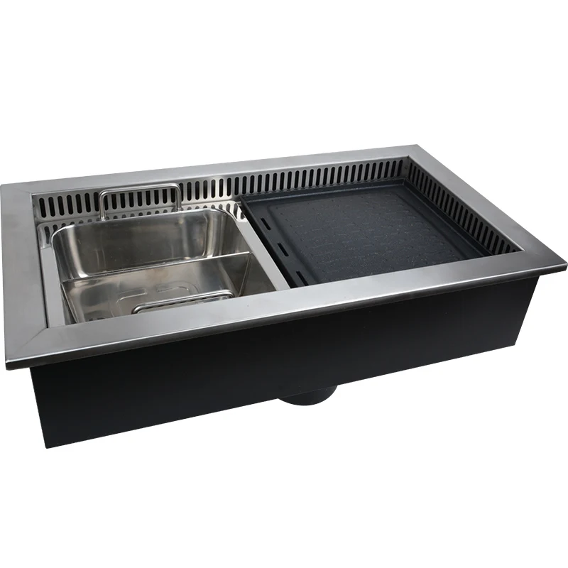 Wholesale Japanese Commercial Electric Hot Pot and Bbq Grill Rectangle Embedded Electric Combo Barbecue Shabu Grill