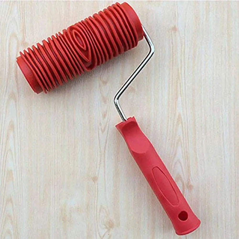 Rubber Imitation Wood Grain Pattern Paint Roller DIY Paint Texture Pigment Printing Wall Painting Roller with Handle Home Tool