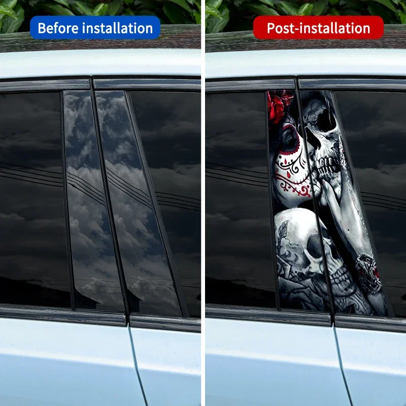 1PC Gothic Style Skull Couple Car Stickers Funny Auto B Pillar Waterproof Decoration DIY Car Doors Pillar Sunscreen PET Decals