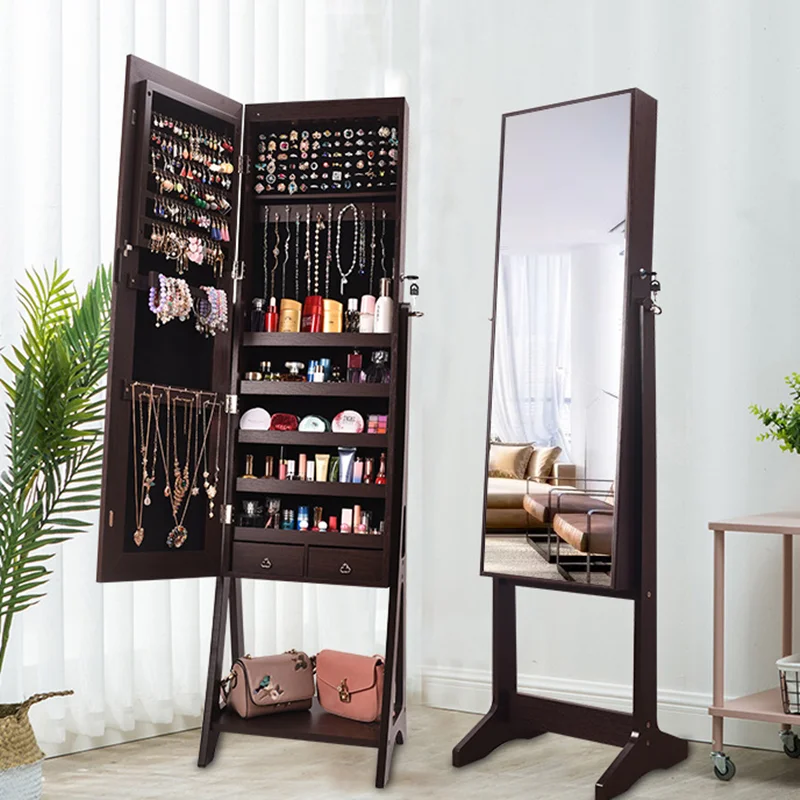 Large Floor Type Makeup Jewelry Storage Mirror Cabinet Handbag Organizer Cabinet Full Length Mirror Jewelry Cabinet Shelf Rack