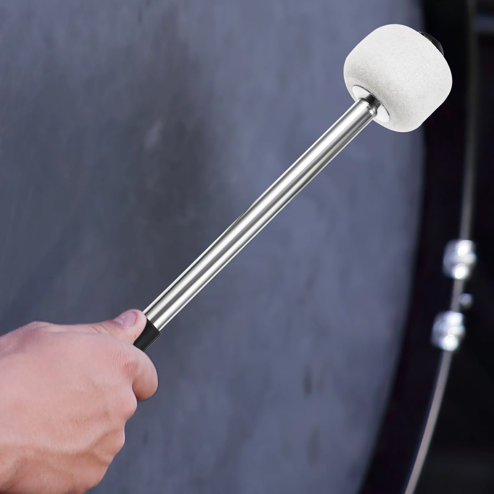 

2 pcs Stainless Steel Drumsticks Wool Felt Mallets Non-Slip Lightweight Accessories for Kids Students Beginners