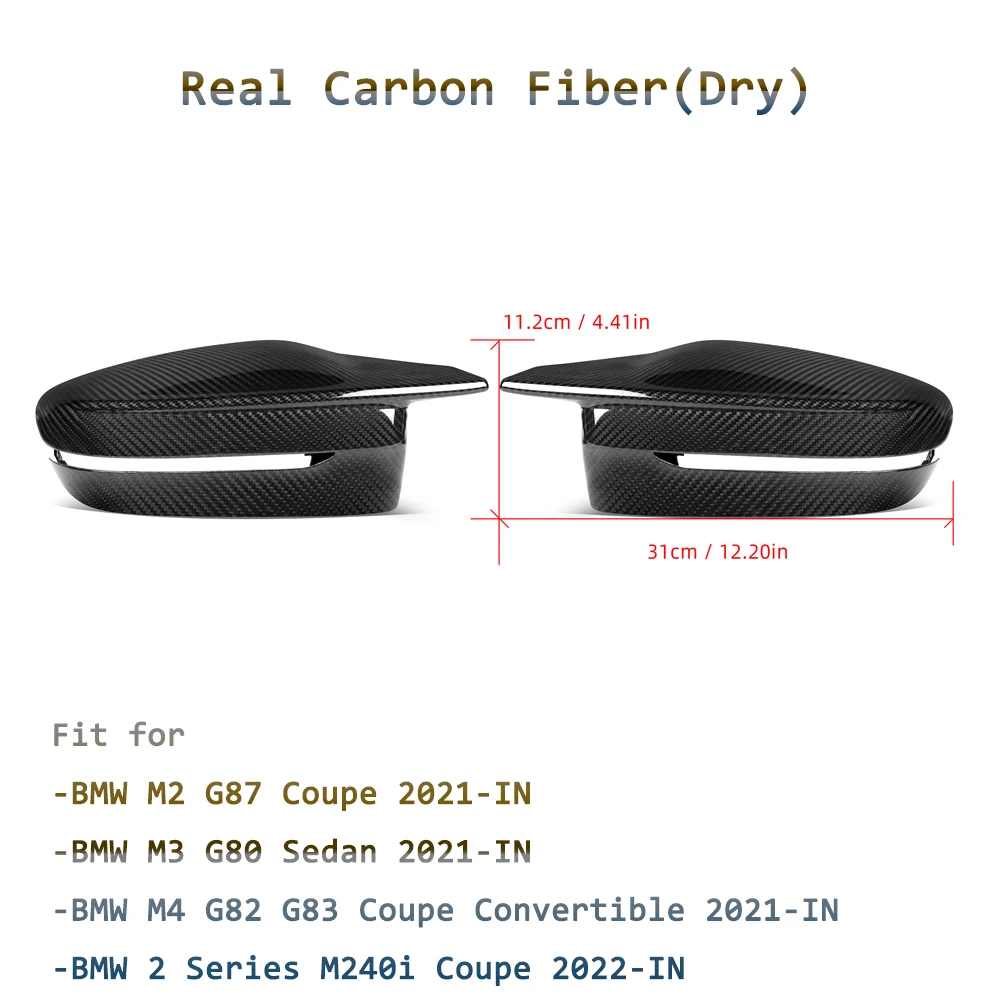 Dry Carbon Fiber Car Door Side Wing Rearview Mirror Cover Caps Glossy For BMW G80 G87 G82 G83 2021-IN Sedan Coupe Convertible