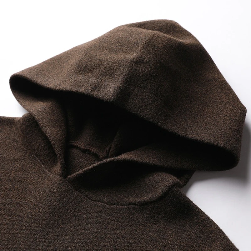 ​​Men's Heavyweight Knit Hoodie - Charcoal Gray (Light Gray/Coffee Brown) 5-Fiber Blend | Premium Quality​​
